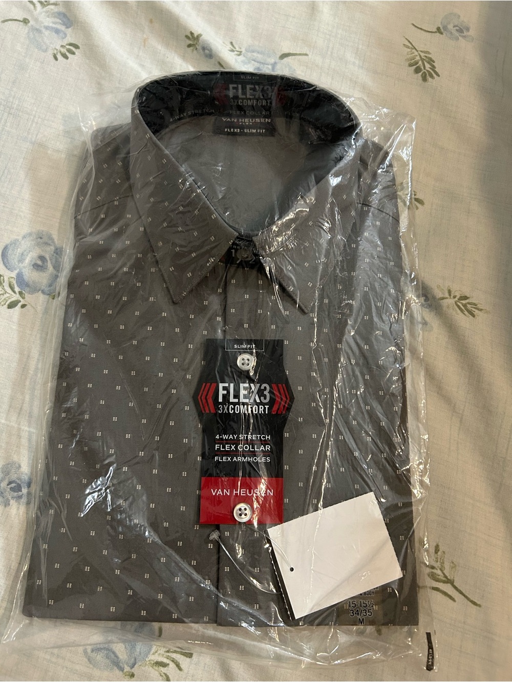 Van Heusen Men's Gray Micro‑Pattern Flex3 Dress Shirt